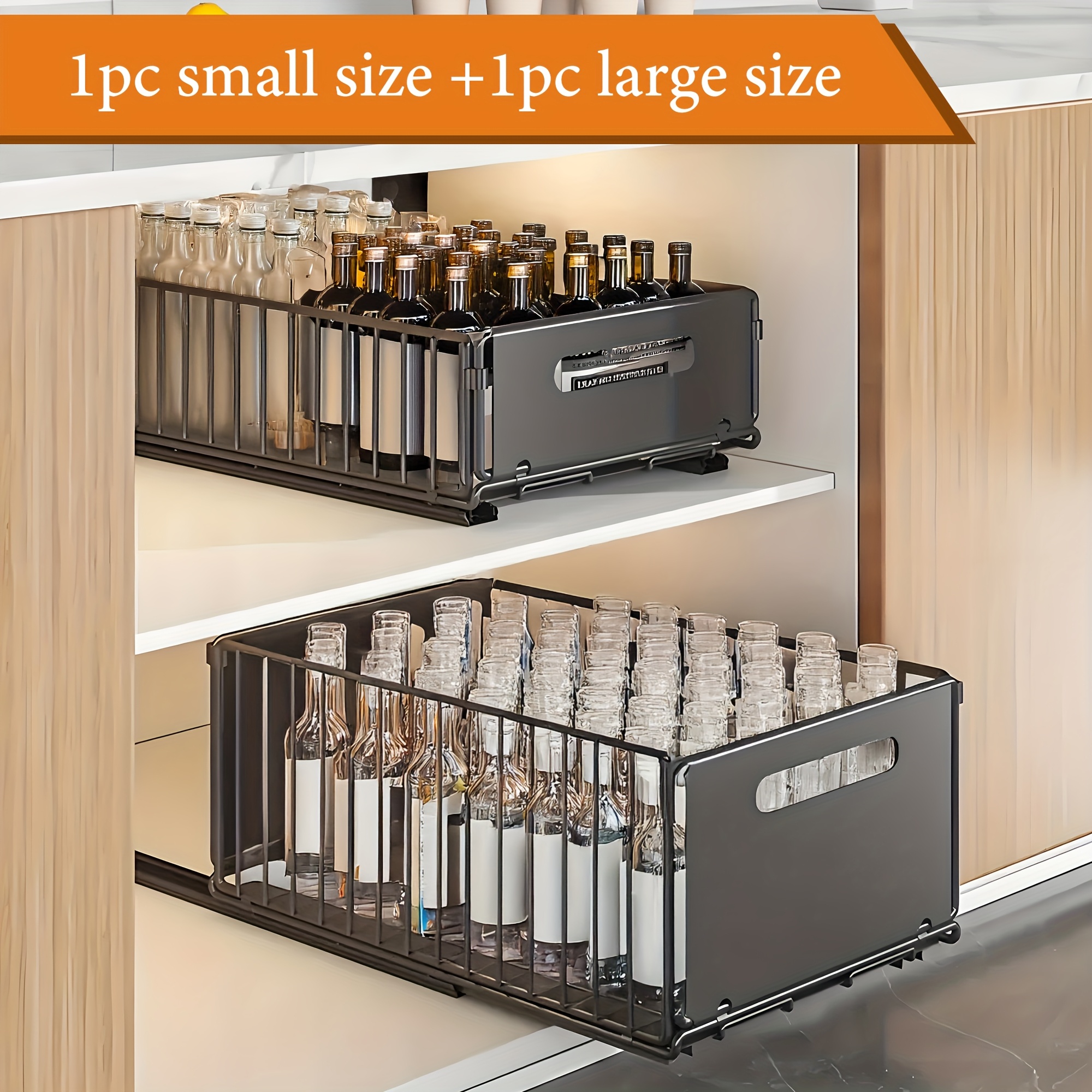 TEMU 2pcs, Can Racks, Cabinet Pull-out Storage Basket, Bathroom Sink Slide-out Storage Basket, Multipurpose Organizer, Spice Rack, Snack Rack,