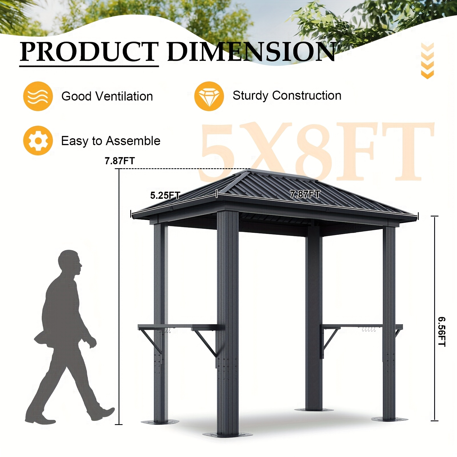 TEMU 8' X 5' Single Roof Bbq Gazebo With Metal Roof, Sturdy , Grill Gazebo, Outdoor For Grilling And Outdoor Activities