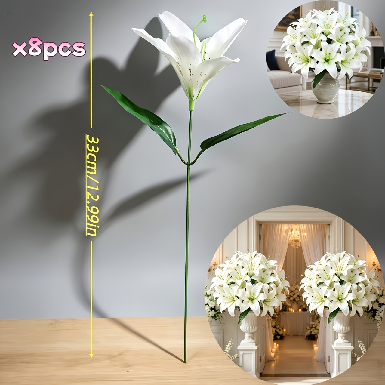 TEMU 8pcs Lily Flowers, Uv-resistant High-quality Artificial Elegant White Lilies, Realistic Touch Flowers, For Outdoor/home/holiday Decor,