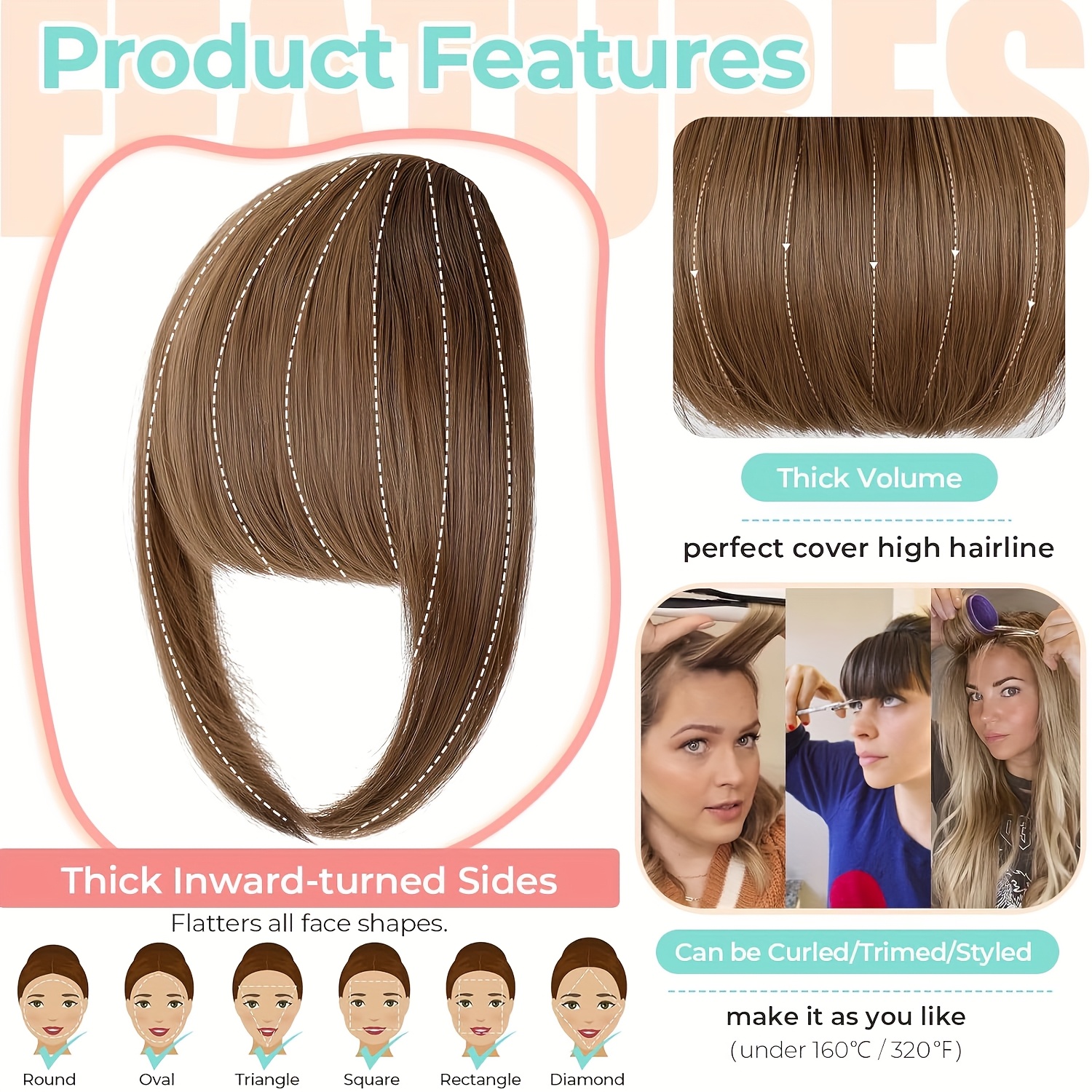 clip in bangs 100 human hair fringe clip on  l hair extensions daily party fringe french clip in thick   full bangs details 5