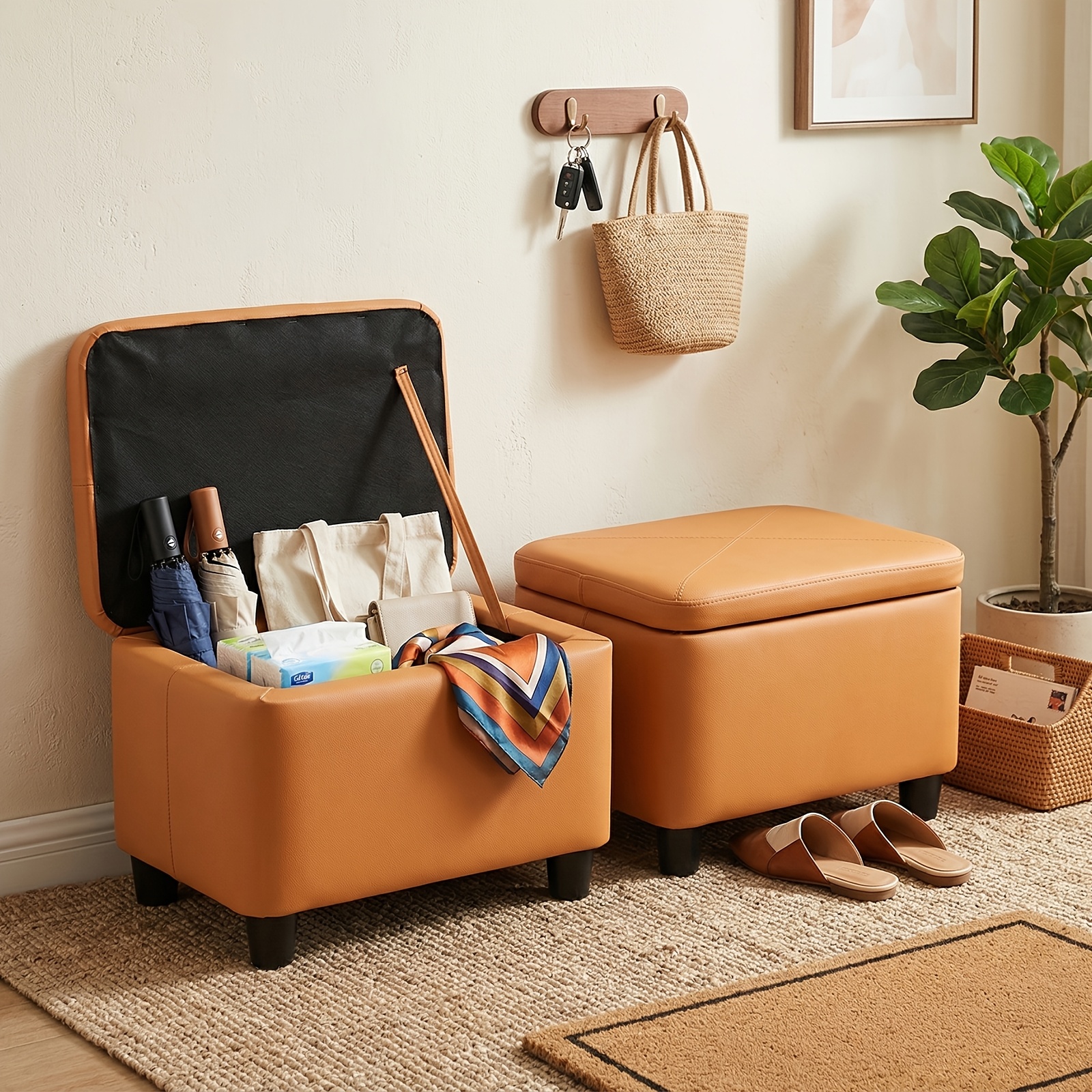 Small Apartment Stackable Storage Ottoman Hidden Storage Space Thickened High-elastic Sponge Non-slip Foot Pad Entrance Hall Living Room Bedroom Dormitory Universal Shoe Changing Stool
