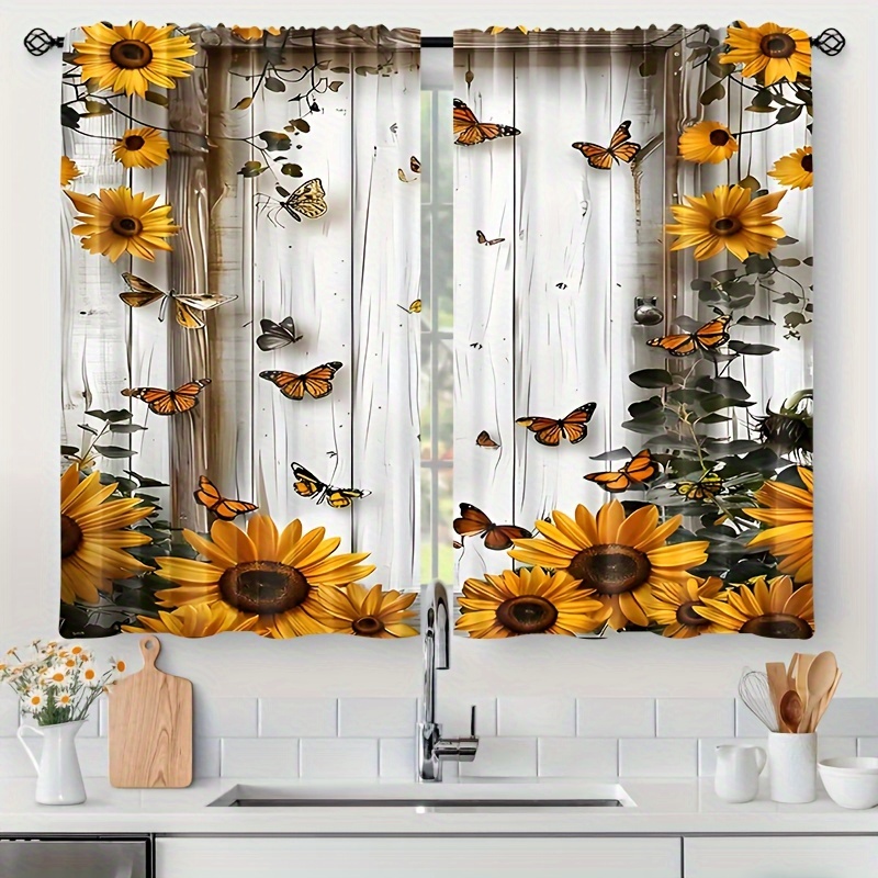 

Christmas Curtain, Sunflower And Print Short Curtain, Suitable For Small Windows, Coffee Shop, Store, Kitchen, Bathroom, Country Pole Bag Curtain, 24inch X 59inch