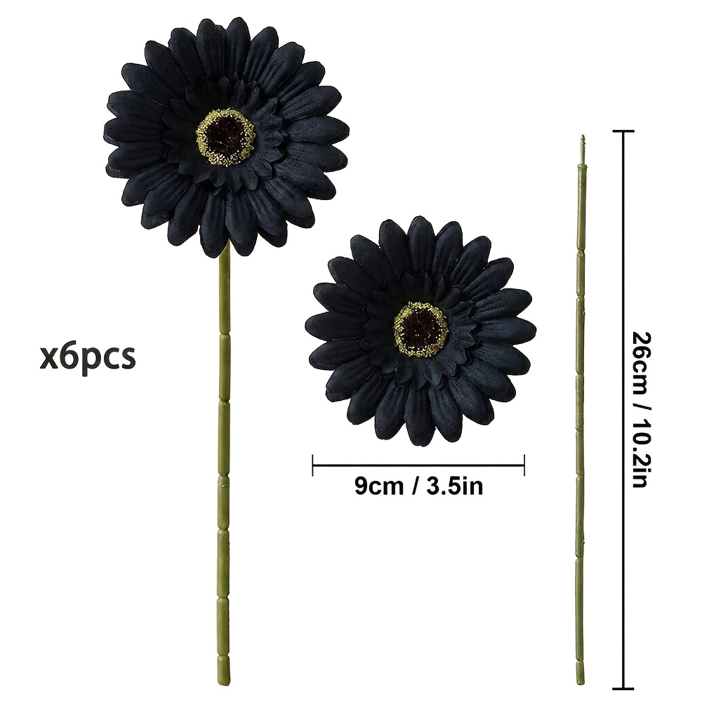 TEMU Lot de 6 fleurs artificielles de effet peau de vraie fleur, fausses marguerites noires avec tiges pour vase, centrepieces de mariage et de fête,
