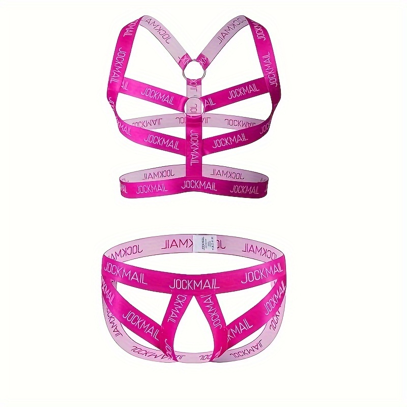 Men's Elastic Shoulder Strap Sexy Bare Chest Fringe Airy Sexy Personalized Muscle Chest Strap + Sexy Underwear Set Letters Random