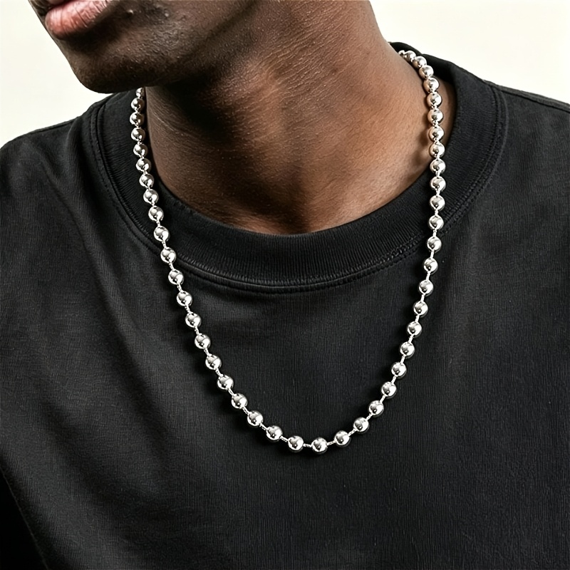 Unisex 8mm Silvery Stainless Steel Ball Bead Necklace