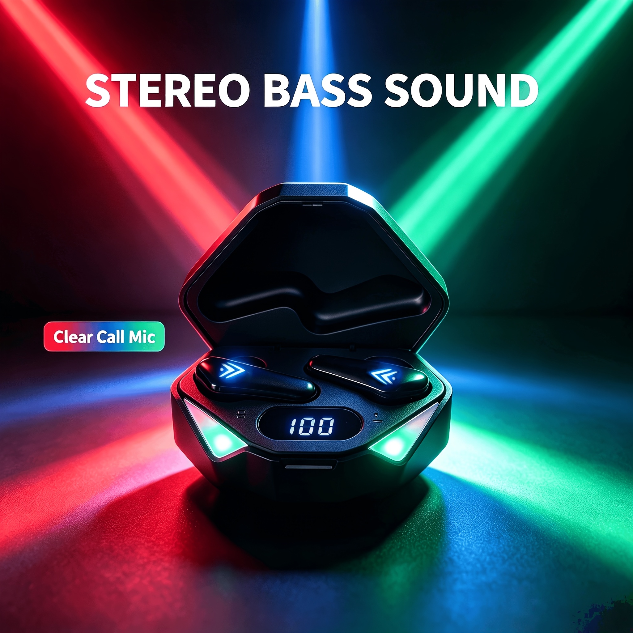 Wireless In-ear Gaming Earbuds With Microphone And Led Digital Display Charging Case, Suitable For Iphone And Phones, Black