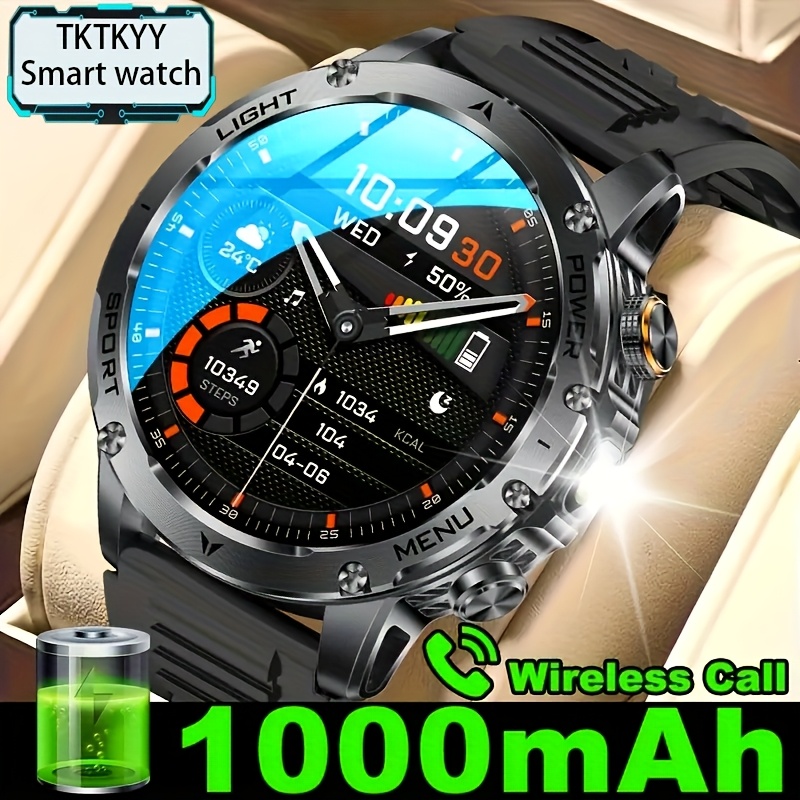 smart mens watch 1 7in full   1000mah battery with call and message function   information reminder weather and pedometer music control calorie and other   suitable for   fitness and outdoor activities   for iphone