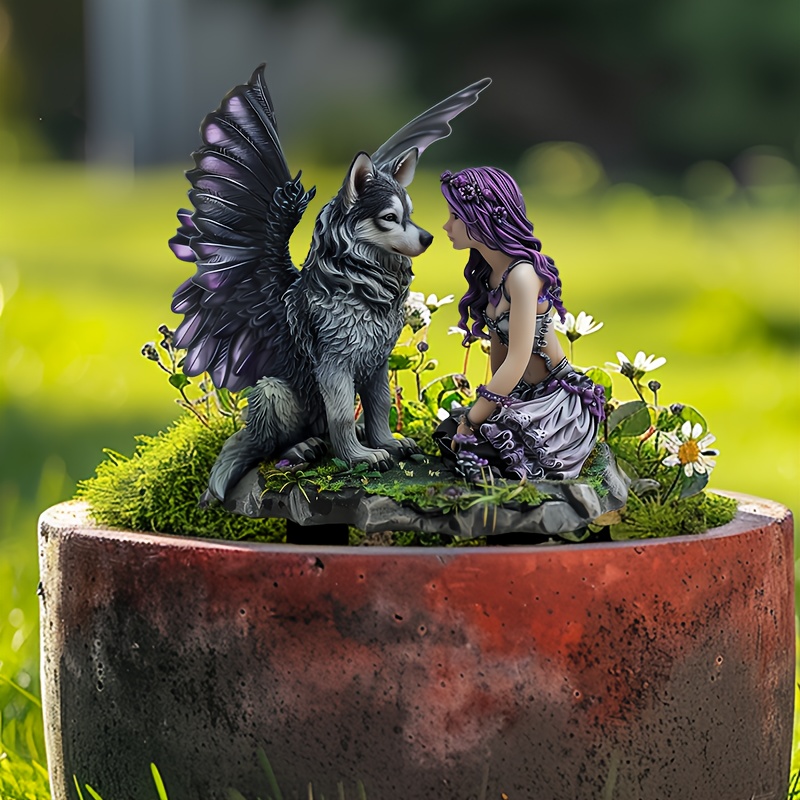 

Whimsical Winged Husky & Fairy Garden Stake - Sun Catcher, 12x8.6in, Perfect For Birthdays & Outdoor Fantasy Landscapes, Acrylic Planter Decor