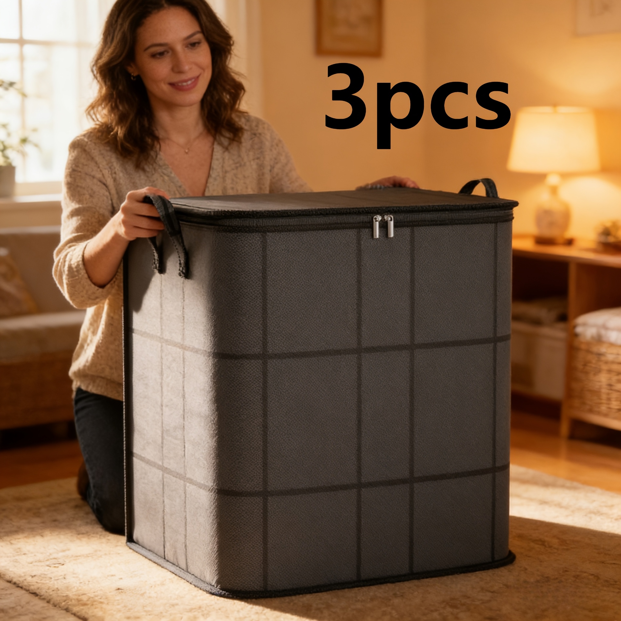 TEMU 180l Extra Large Capacity Moving Storage Bag, Double Zippers With Wide Opening, Thickened And Durable Storage Basket For Clothes And Quilts,