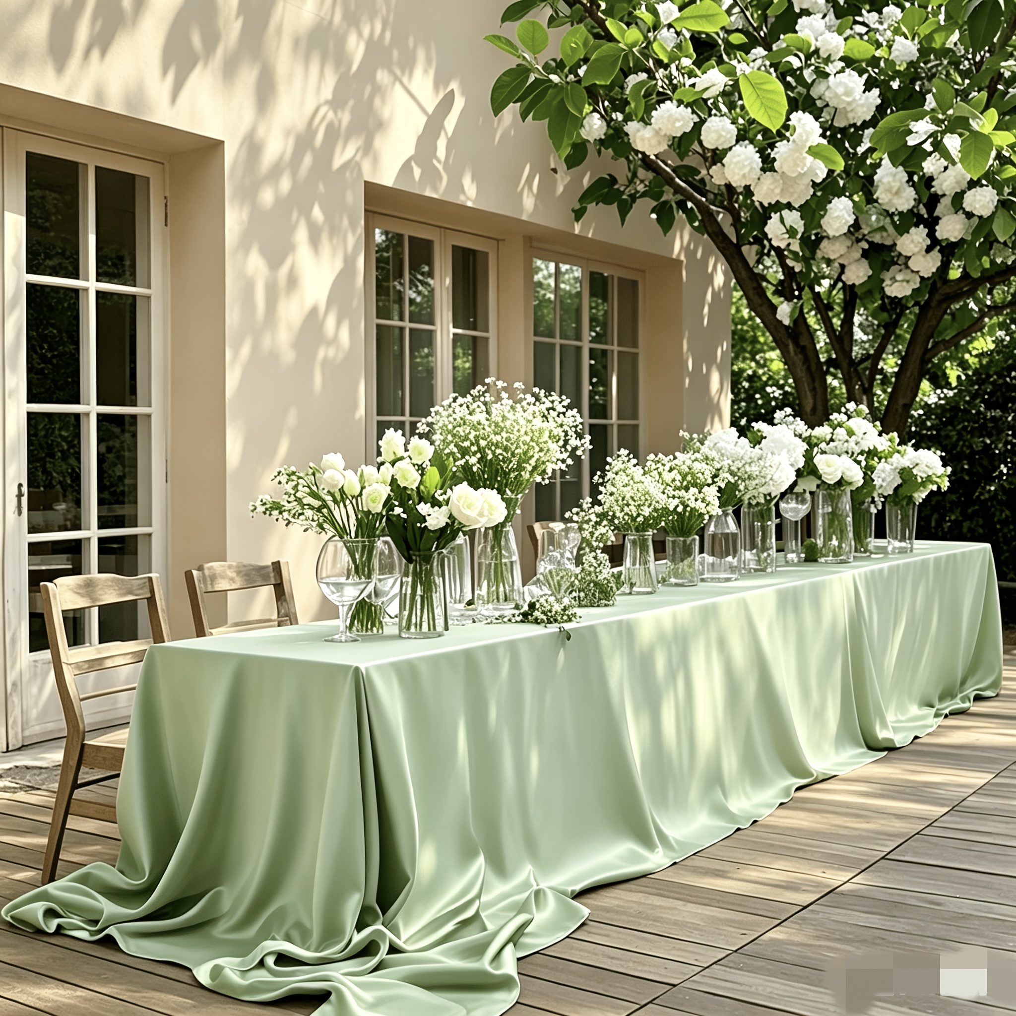 Image of Halloween,christmas,1pc Sage Green Satin Tablecloth Elegant Y Fabric Table Cloth For Wedding Reception Bridal Shower Baby Shower Dinner Party Dining Table Decoration