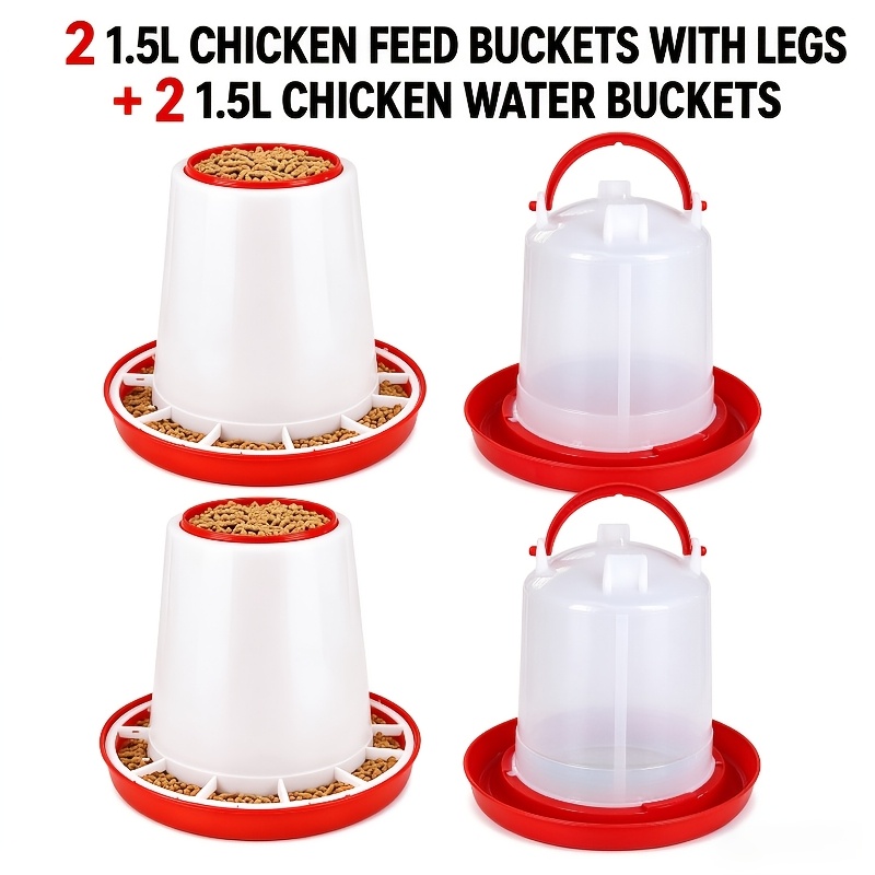 TEMU Juego de comedero y bebedero para pollos de 4 piezas, estilo de rejilla, de alimentación para aves de corral de 3.31LB 50.72Oz, contenedor de