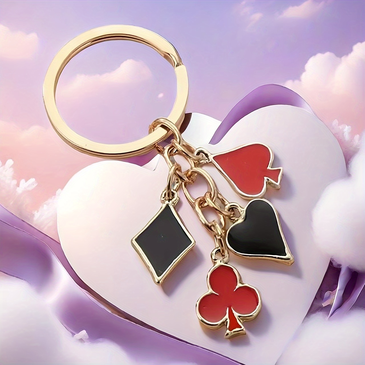 Image of 1pc Fashion Easy Red Spades Key Chain Cute Creative Alloy Key Chain, Suitable For Purse, Backpack, Car Key Penders, Earphone Case And Other Women Additions Gifts