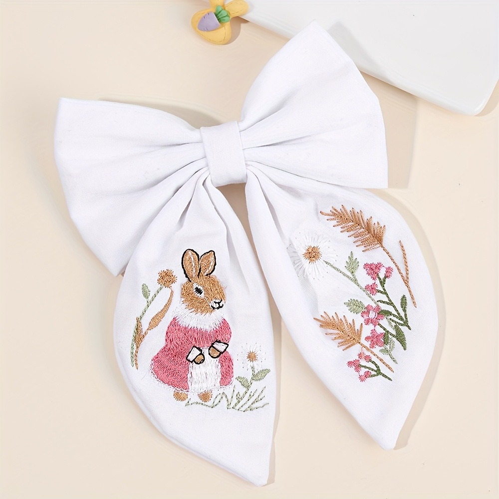 TEMU 1pc Embroidery Bow Clip For Girls Cute Rabbit Bow Hairpin Cute Hair Accessories For Daily Party Dressing Easter Ramadan