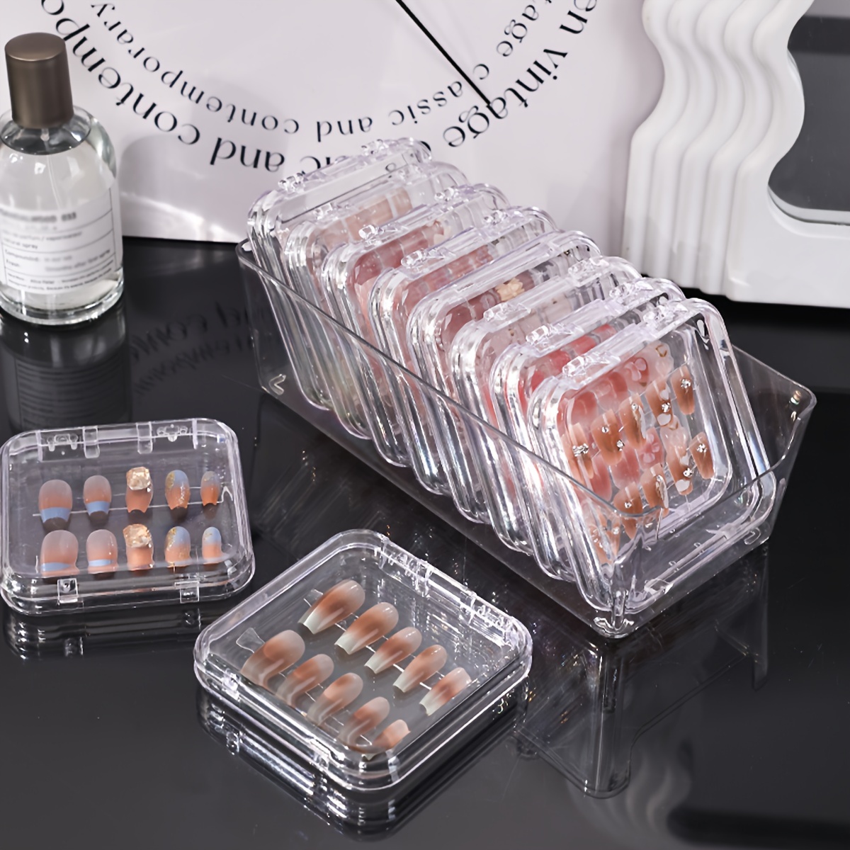 

10pcs/11pcs Clear And Minimalist Nail Art Display Box - Perfect For Jewelry Storage And Travel - Ps Material - Waterproof And Dustproof