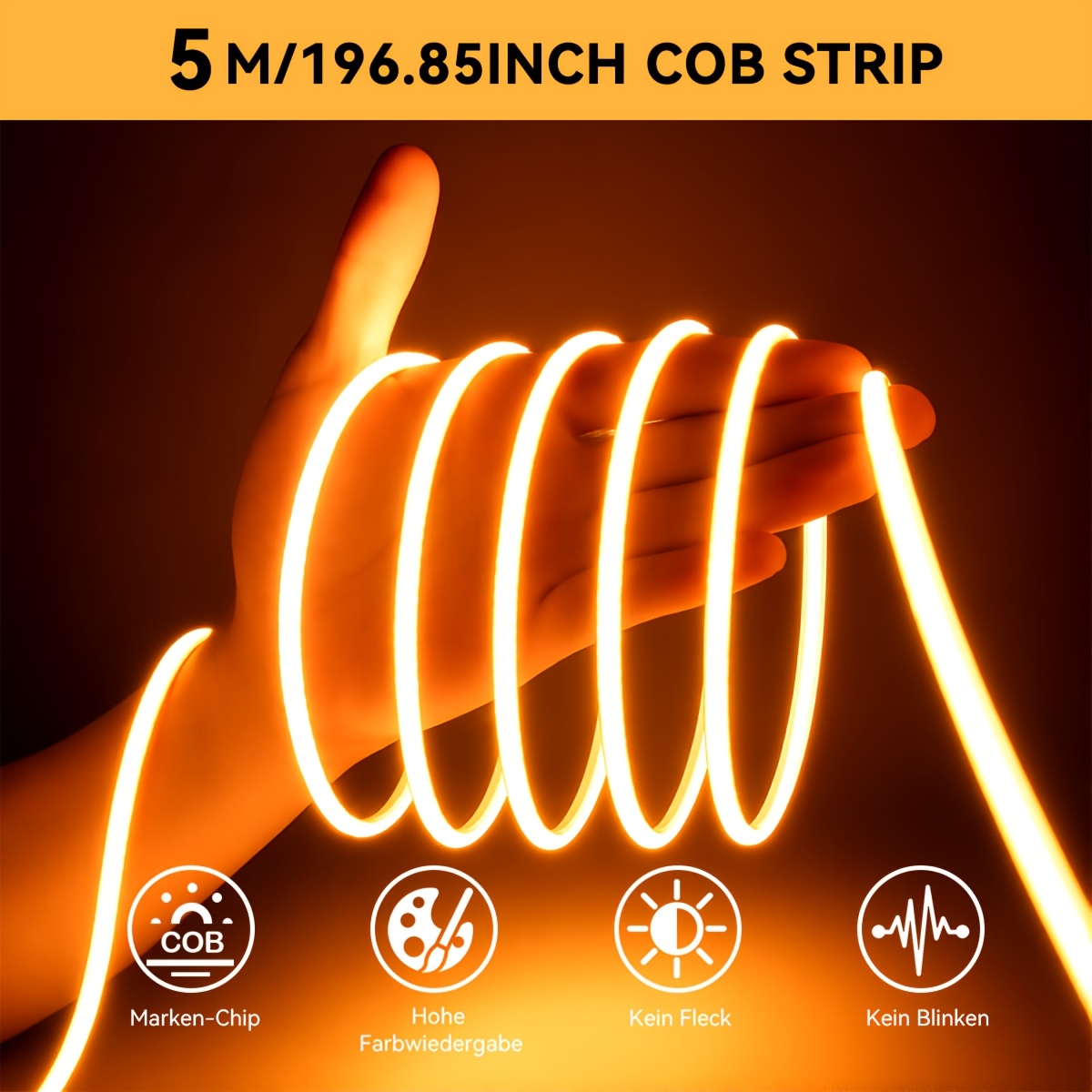Image of Hotu Cob Led Strip Light, Usb Powered Flexible Self-adhesive Cuttable 400 Lamps, Meter Design For Furniture Cabinet, Kitchen Base, Bedroom Ambient Lighting Warm White, Daylight Color Adjustable