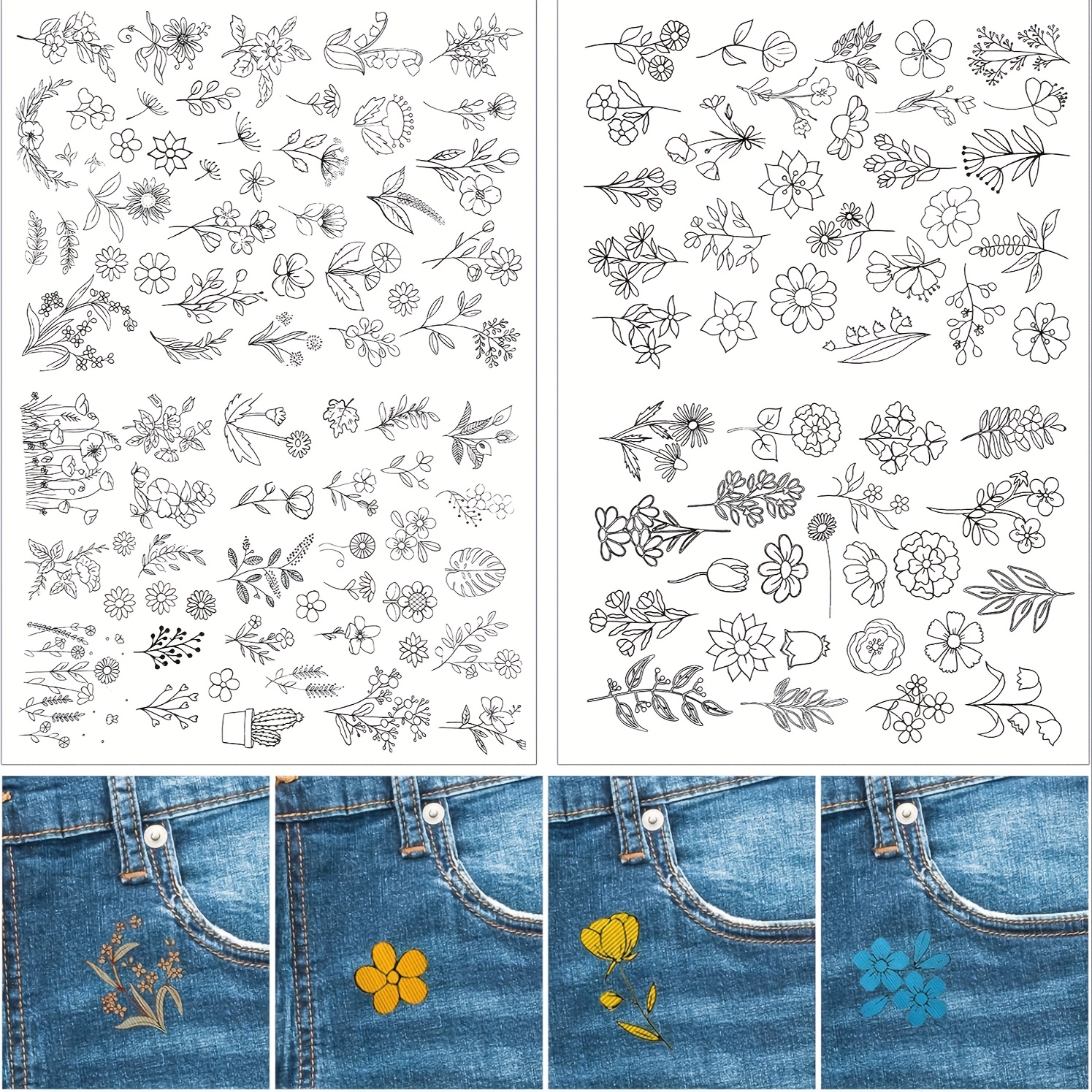 TEMU 1 Set Of 2 Sheets With Printed Patterns, Water-soluble Suitable For Flower Pattern Pasting And Sewing Embroidery Paper, Washable Embroidery ,