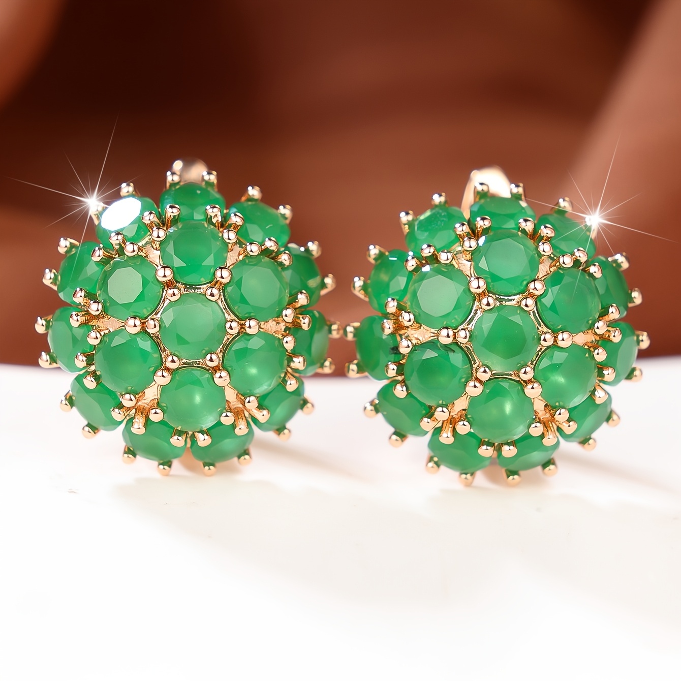TEMU A Pair Of Women's Earrings Inlaid With Green Synthetic Synthetic Zirconia, Featuring A Simple, Elegant, Classic, Exquisite, Fashionable,