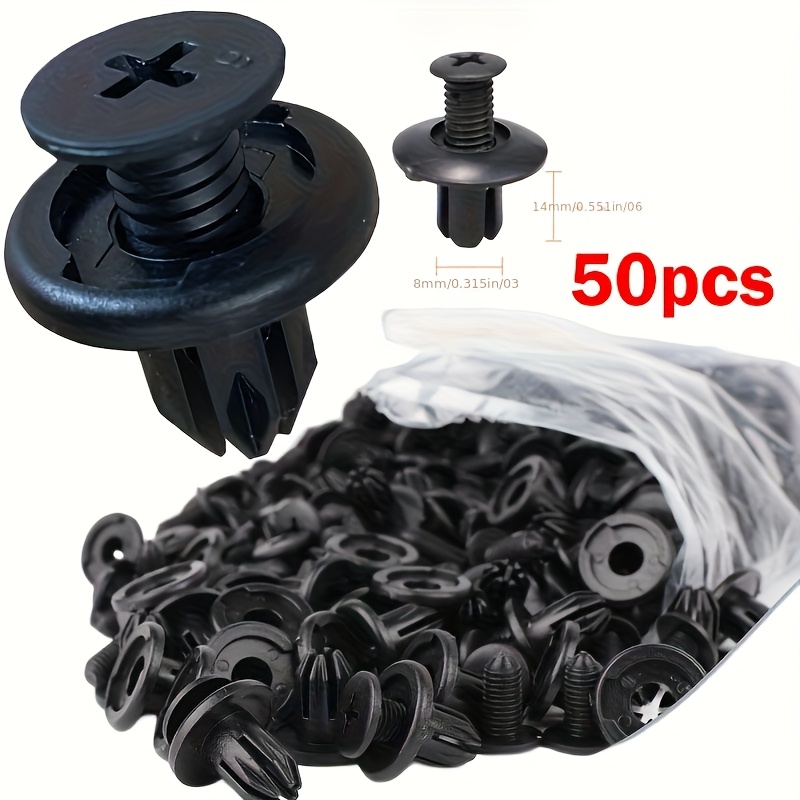 TEMU 50pcs 8mm Hole Plastic Rivet Fasteners With Push Clips For Car Door Trim And Panel - Durable Pp Material, Assorted Sizes, Automotive Trim Clips|assorted Sizes|durable Pp Material