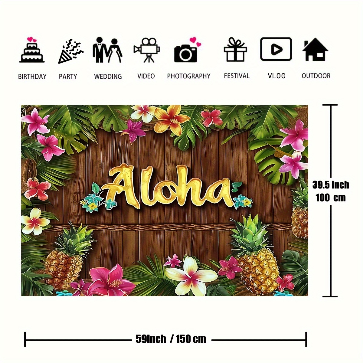 Summer Hawaiian Birthday Backdrop for Hawaiian Luau Party