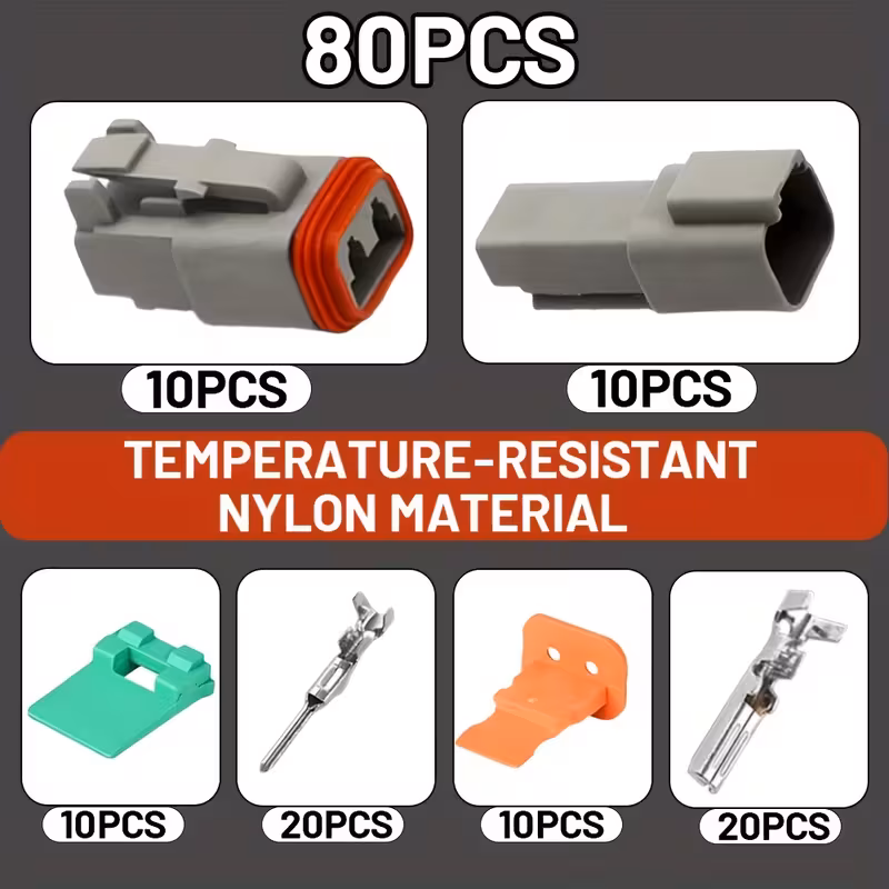 80pcs 2 pin automotive connector kit green ring terminals sealed plug set for wiring harness hid headlights truck tractor 10 sets moisture resistant connectors with storage case Product details 0