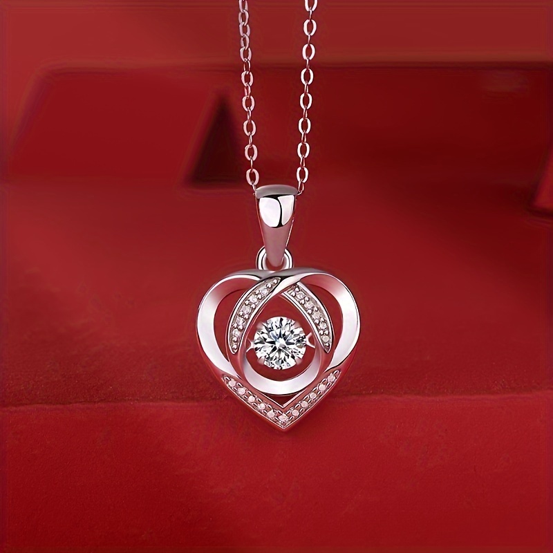 

2pcs 925 Sterling Silver Hypoallergenic Heart-shaped Moissanite Inlaid Necklace -- Elegant Jewelry, Valentine's Day, And Gift , And For