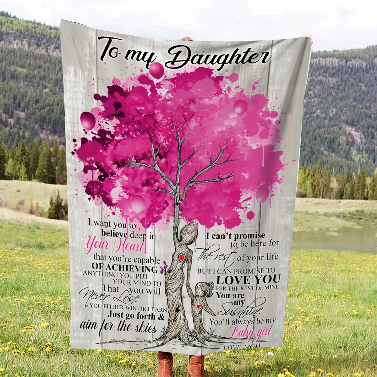 

1pc Gift Blanket For Daughter Pink Splash Ink Tree Pattern Soft Blanket Flannel Blanket For Couch Sofa Office Bed Camping Travel, Multi-purpose Gift Blanket For All Season