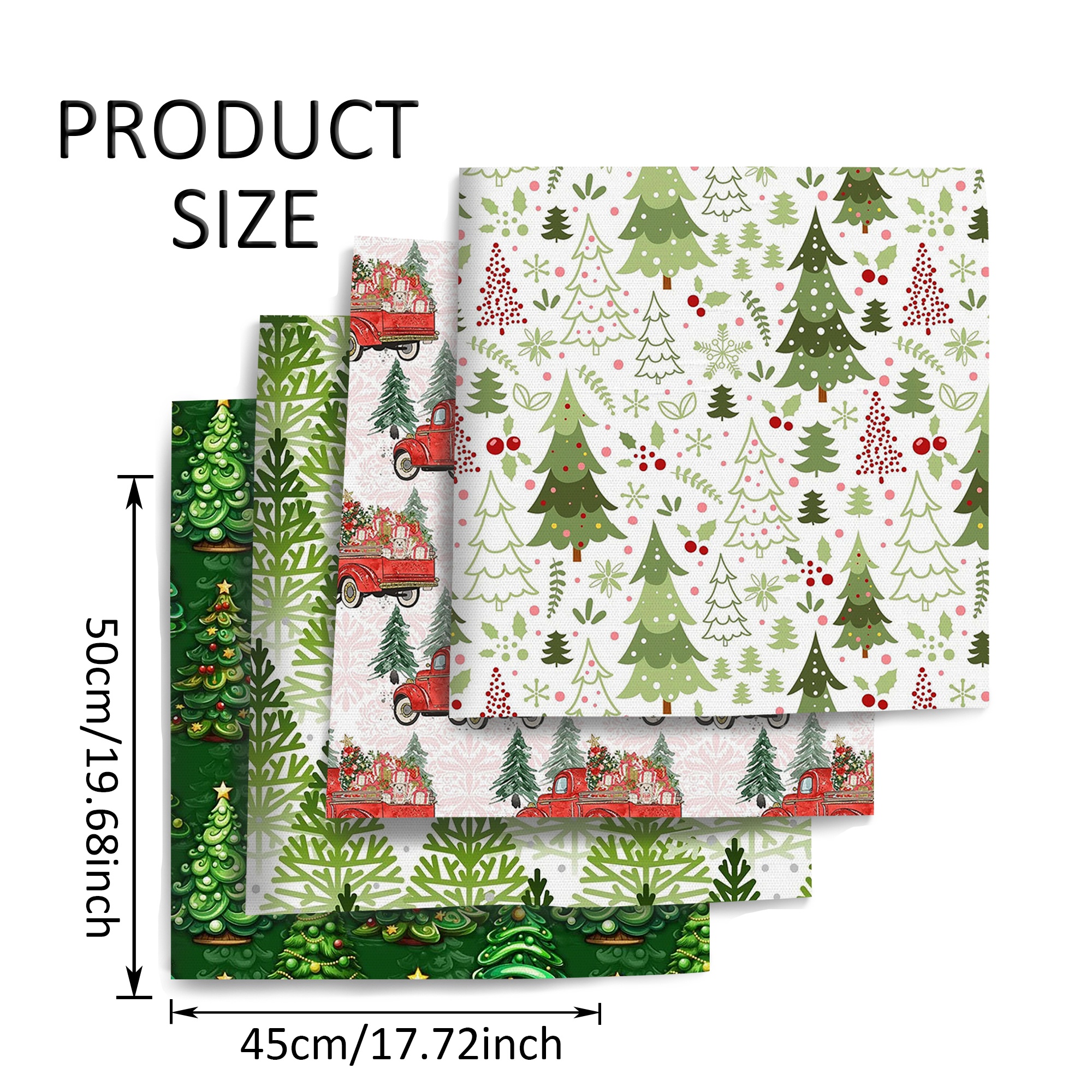 TEMU 4pcs Set 19.68x17.72in 7.87x7.87in Christmas Tree Polyester Fabric Set Quilted Suitable Holly For Diy Handicraft Decoration, Gift Packaging,