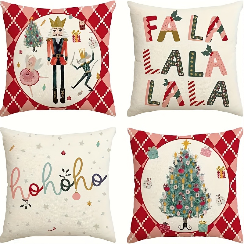 

Merry Christmas Nutcracker Throw Pillow Covers Set Of 4 - 18x18 Inch Festive Holiday Linen Blend Cushion Cases With Zipper For Home Decor, Machine Washable, Contemporary Style With Various Patterns