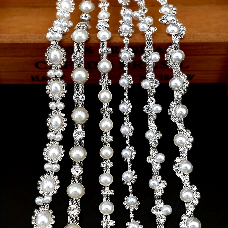 1 yard pearl trim chain rhinestones string applique fringe - Temu