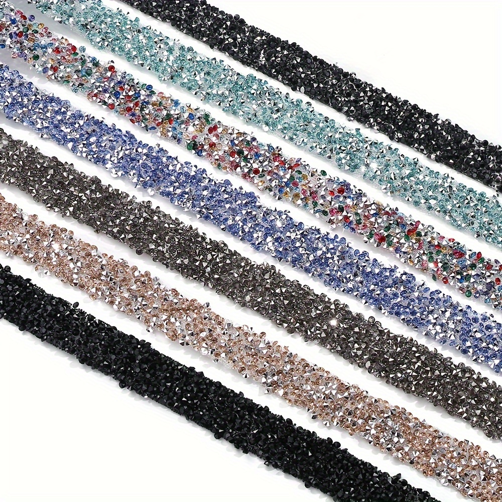 

1m/bag 1.5cm Wide Colourful Self-adhesive Rhinestone Ribbon For Crafts Diy Phone Car Shoes Clothing Wedding Decoration Party Decor