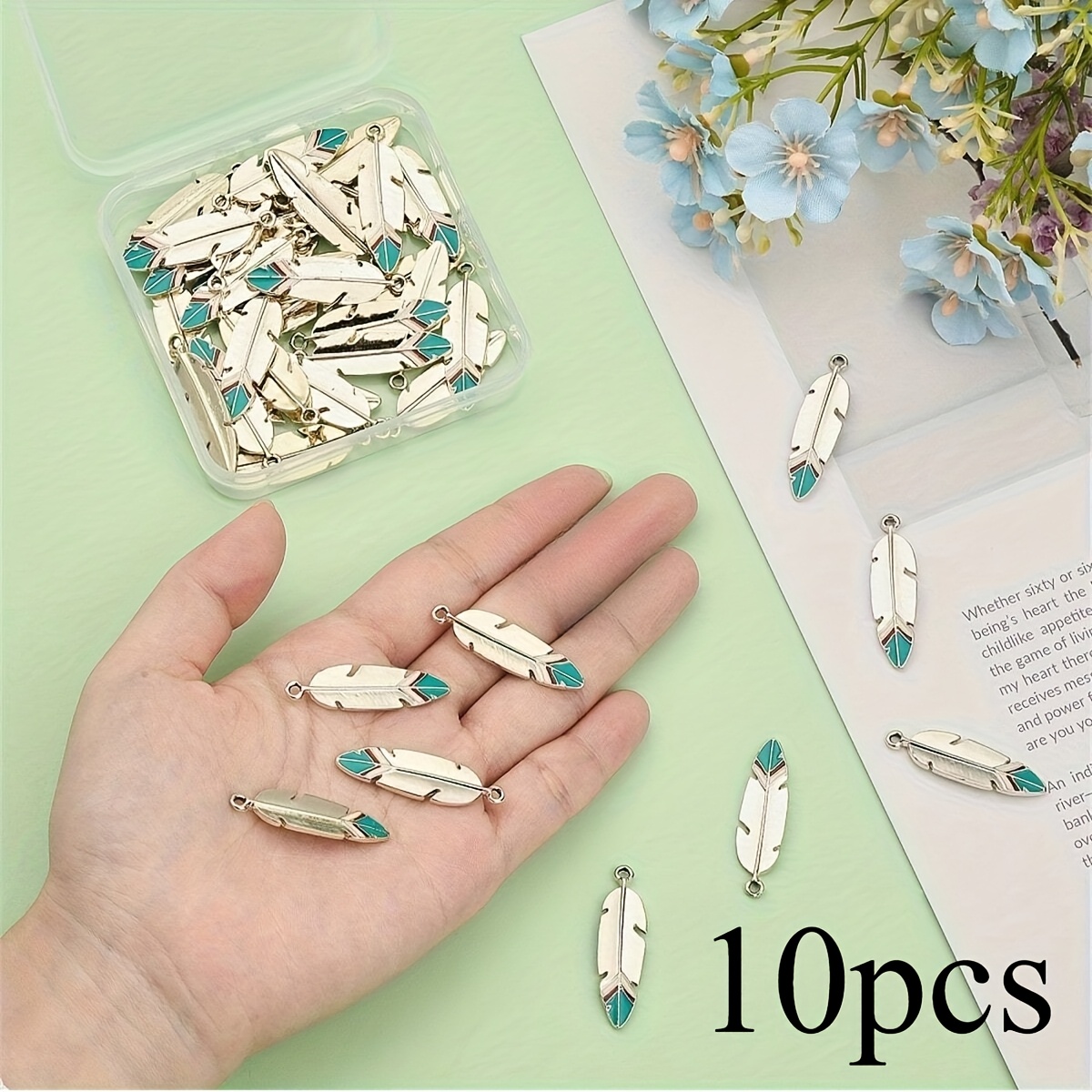 TEMU 10 pièces Ensemble de Pendentifs Plume Élégants, Accessoires DIY pour Porte-clés et Boucles d'oreilles