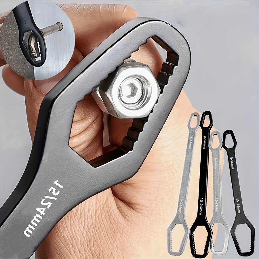 adjustable self tightening double ended wrench 5mm thick multi purpose combination wrench keyhole sizes 3 17mm portable manual tool for automotive and home use iron material details 1