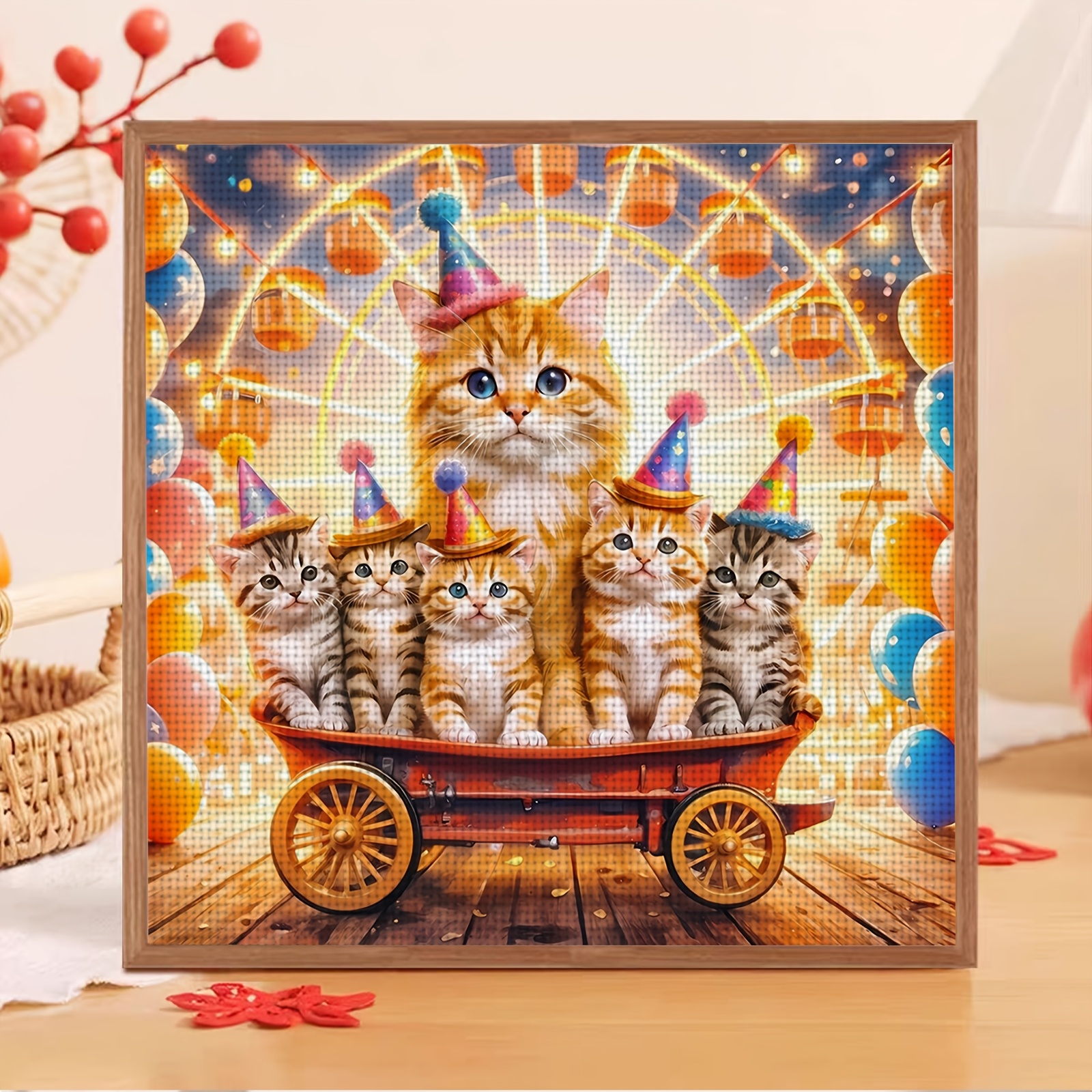 11CT Beginner Cross-Stitch Embroidery Kit, Kitten Wearing a Hat