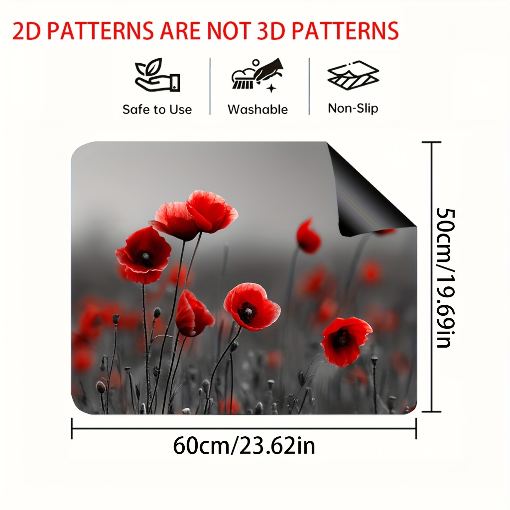 TEMU 1pc Tapis de pour Plaque de Cuisson à Motif de Coquelicots Rouges - à la Chaleur, Compatible avec Plaques de Cuisson en Verre, , Lave-linge &