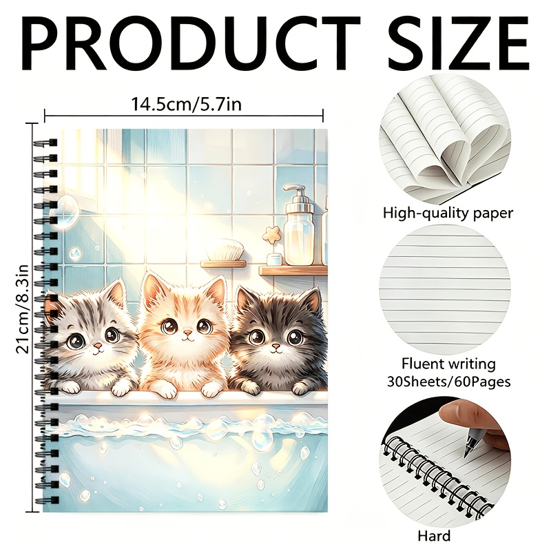 TEMU A Cute Notebook Featuring A Design Of 3 Little Kittens With Spiral-ruled Pages, Totaling 60 Pages, School And Office Use, An Ideal Gift For
