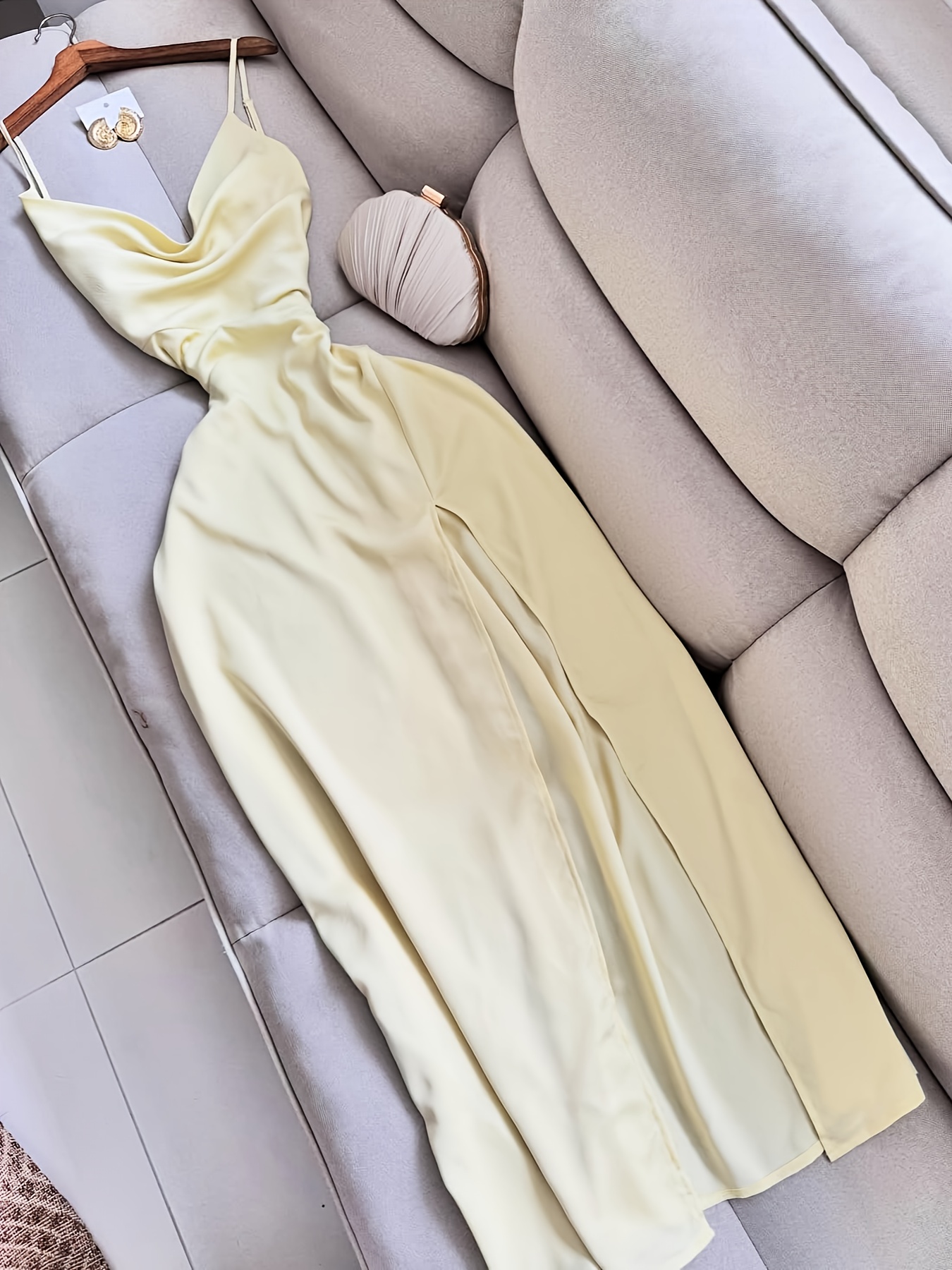 french cream yellow evening maxi dress thin - Temu Mauritius