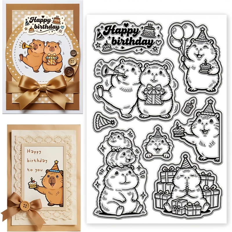 E-shop Capybara-Geburtstagsstempel geeignet für DIY-Bastelarbeiten, durchsichtiger Capybara-Stempel mit Capybara-Gesicht für tintenloses Stempeln von