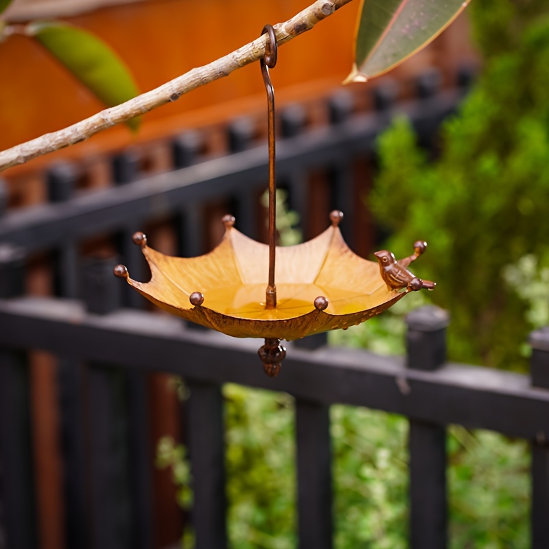 

Rustic Iron Umbrella-shaped Bird Feeder, Wall Mounted Hanging Garden Decor, Decorative Outdoor Bird Trough With Hook, Vintage Patio Ornament
