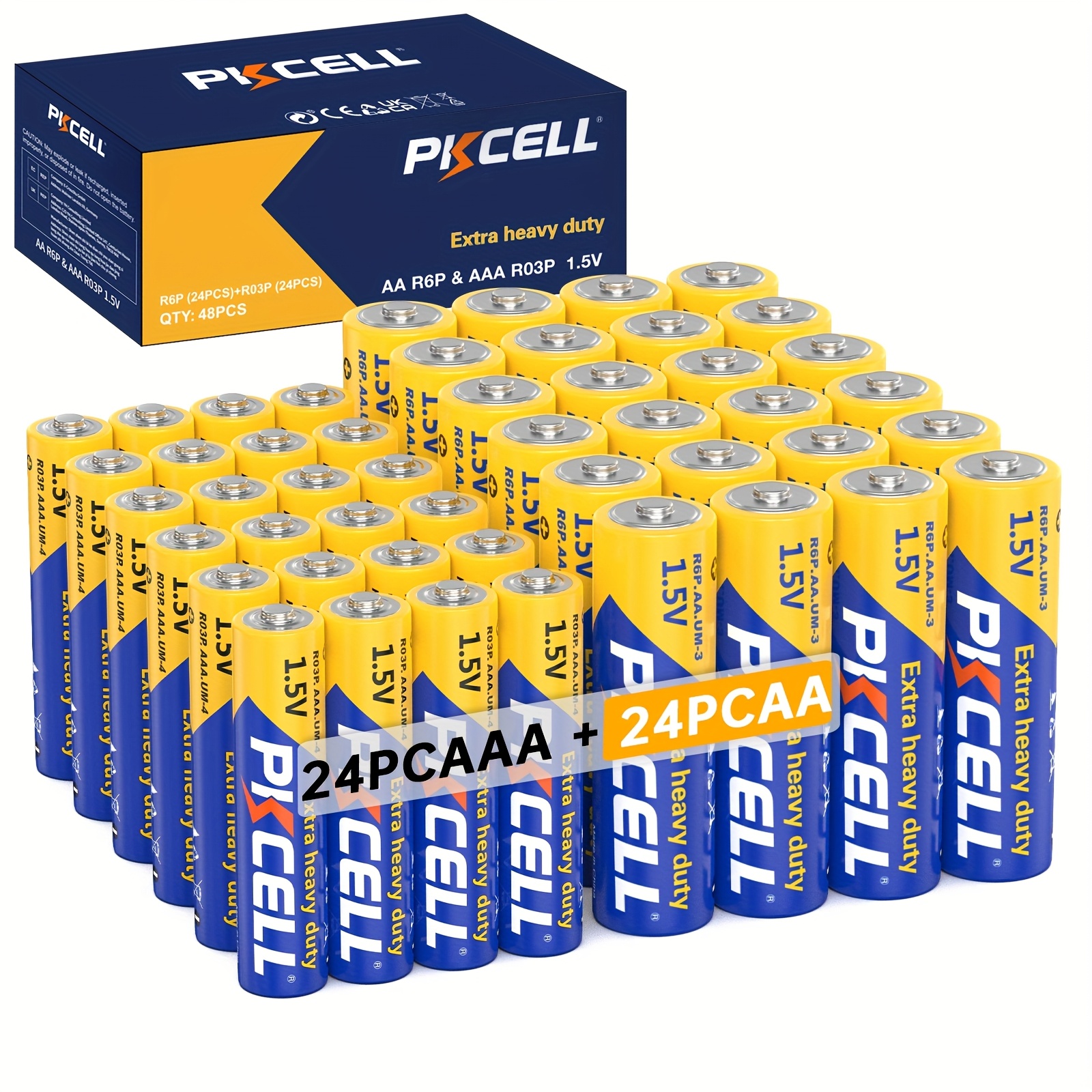 PKCELL AAA en AA Batterijenset, 1.5V Koolstof