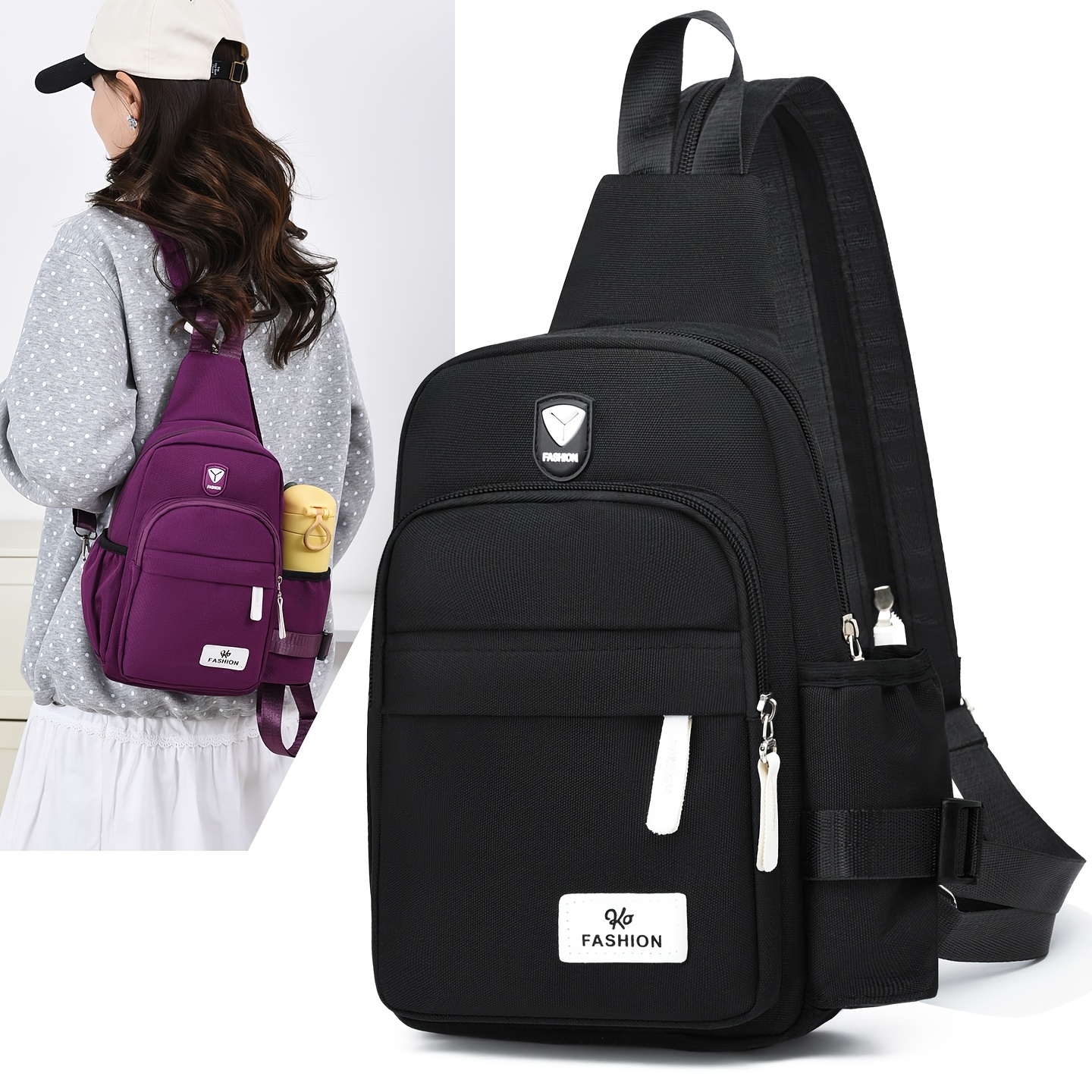 TEMU Women's Crossbody Bag, Chest Bag, And Backpack With 2 Carrying Options. Features A Side Water Bottle Pocket, Large Storage, Zipper Closure, And