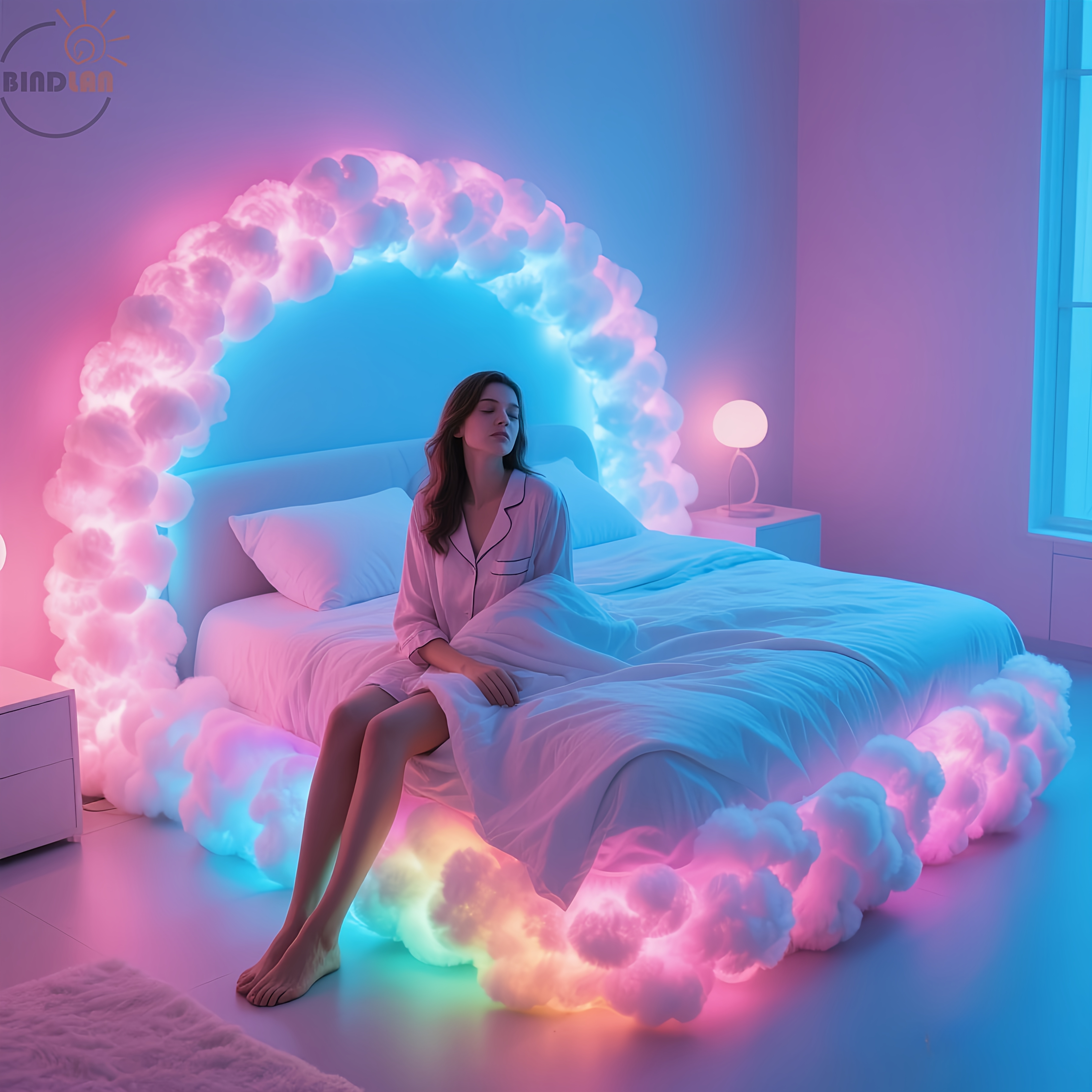 RGB 3D Cloud Lamp, 5.92meter LED String Lights | USB Powered, Thunder Cloud Shape Night Light, Music Sync, Multi-color Bed Frame Decor Light, Ideal for Bedroom, Game Room, Birthday Parties & Christmas to Create Cozy Ambiance, Wall/Ceiling Light.