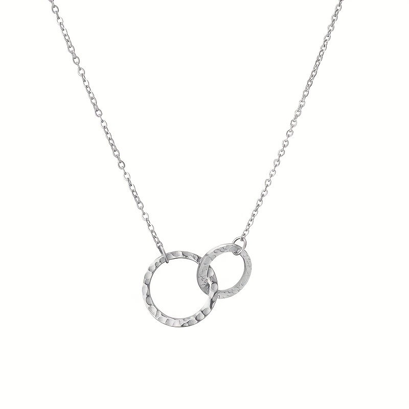 Image of 1pc Women's Everyday Versatile Stainless Steel Necklace, Trendy Niche Personality Design Jewelry, European And American Minimalist Fashion Double Ring Geometric Stackable Chain - Holiday Gift