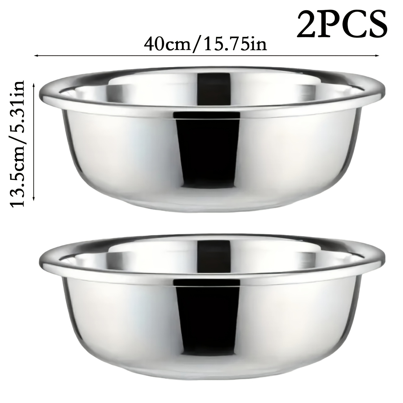 Image of 2 Stainless Steel Heavy Duty Kitchen Bowls, Multi Purpose Commercial/household Mixing Bowls, Extra Large 40cm Kitchen Bowls For Baking, Cooking And Preparation, Suitable For Home, Restaurant