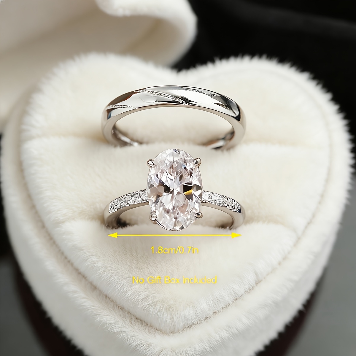 TEMU 2pcs Set, Luxurious Cubic Synthetic Synthetic Zircon​​ Wedding Ring, Promise Ring, Oval-shaped Without Gift Box, Perfect Gift For Brides,