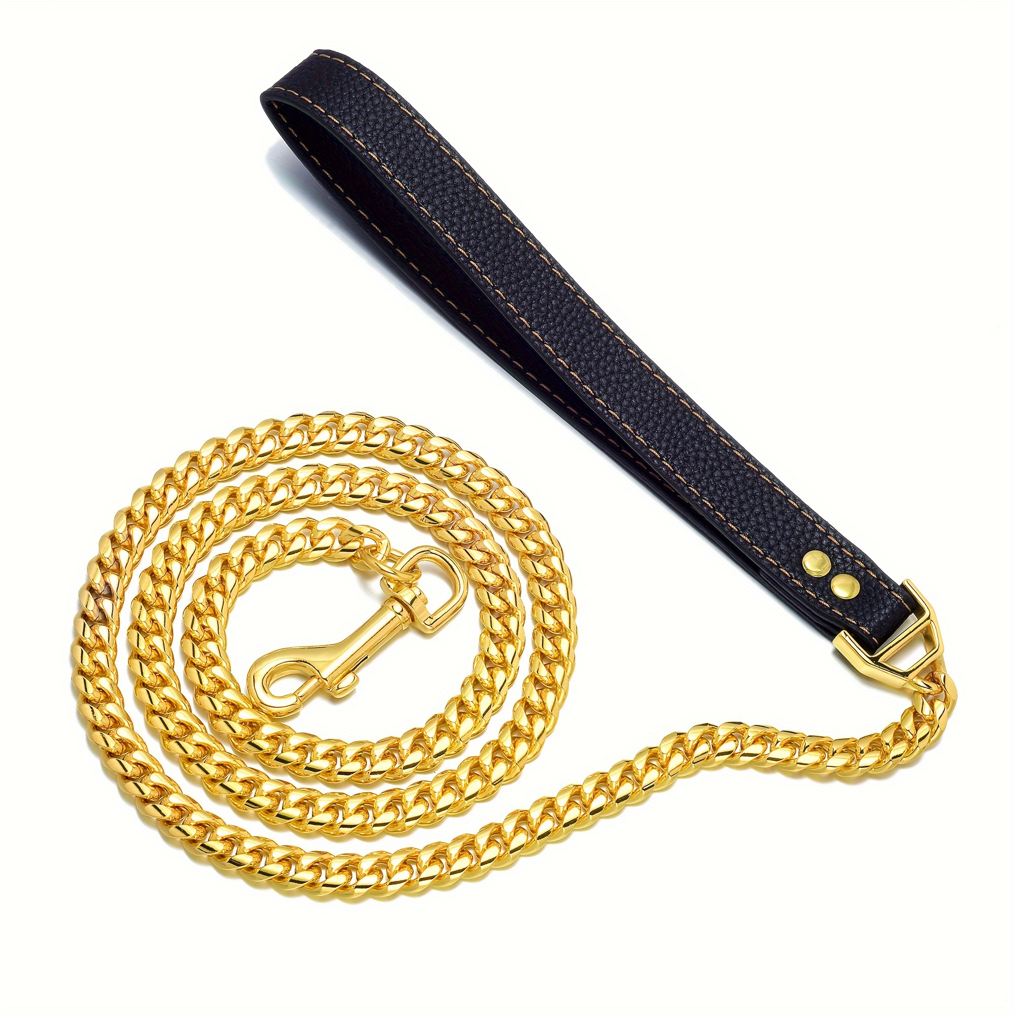 Golden 12mm Dog Chain Leash with Handle