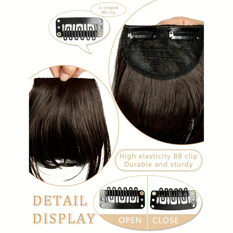 10 inch clip on bangs wig for women natural black hair extensions with adjustable hair clips easy to apply daily use hairpiece for everyday special occasions versatile hairpiece sleek hairpiece hairpiece details 1