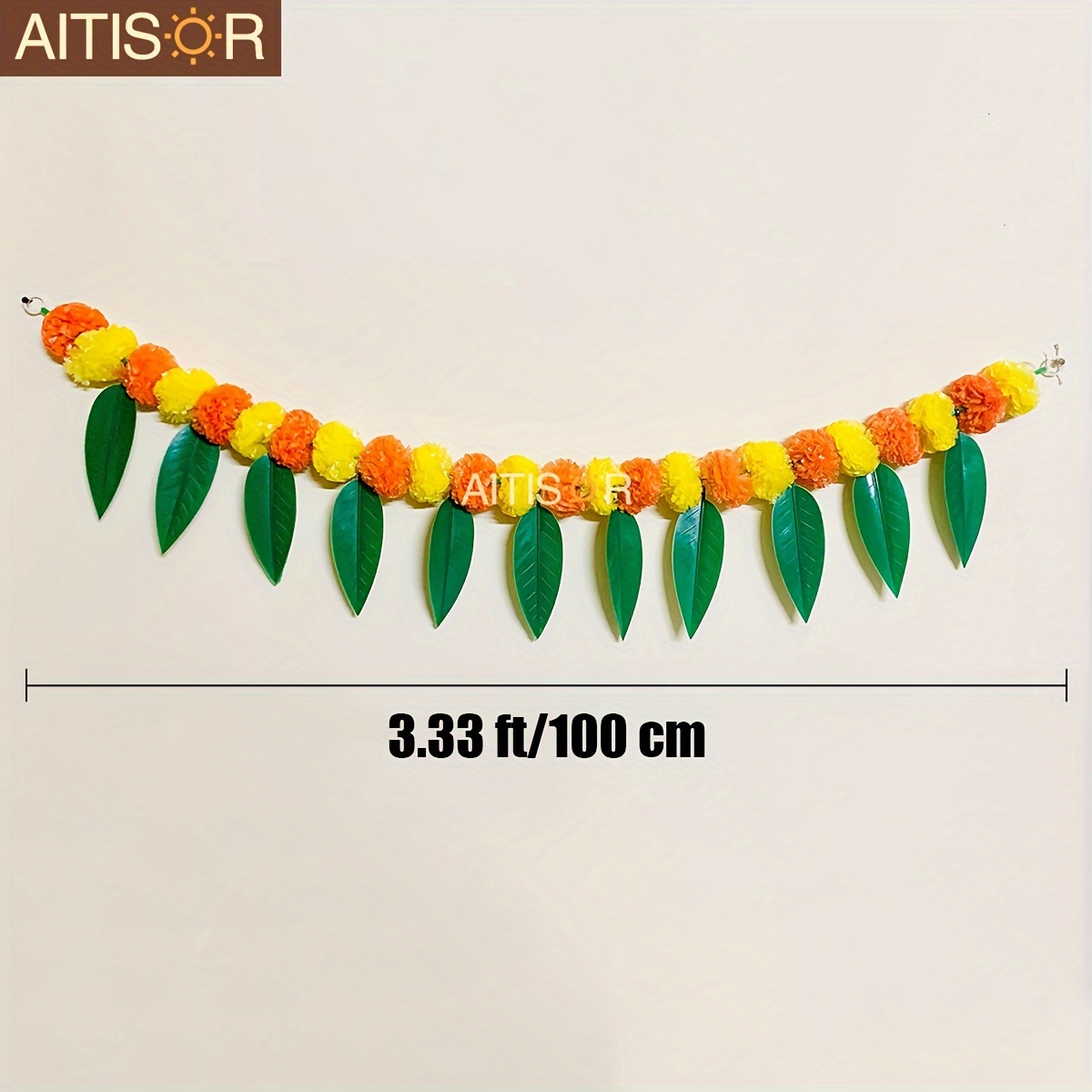 TEMU Aitisor Artificial Flower Door - 3.33 Ft Hanging Decoration With Plastic Mango Leaves For Diwali, , Thanksgiving, - Universal Holiday Garland, No Electricity Required