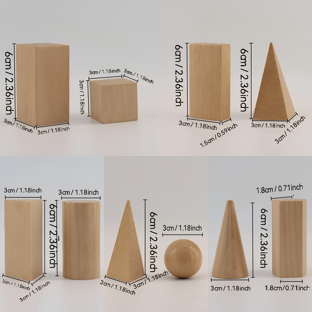 TEMU 10pcs Wooden Geometric 3d Shapes Set, Cube Cylinder Cone Sphere Pyramid Math Manipulatives, Geometry Teaching Aids Classroom Supplies, Teacher