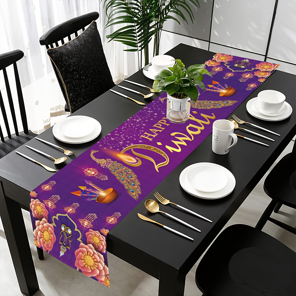 

Happy Diwali Festival Polyester Table Runner - 1pc, Multipurpose Diwali Party Decoration, No Power Needed, Home & Kitchen Decor, " X 13.8