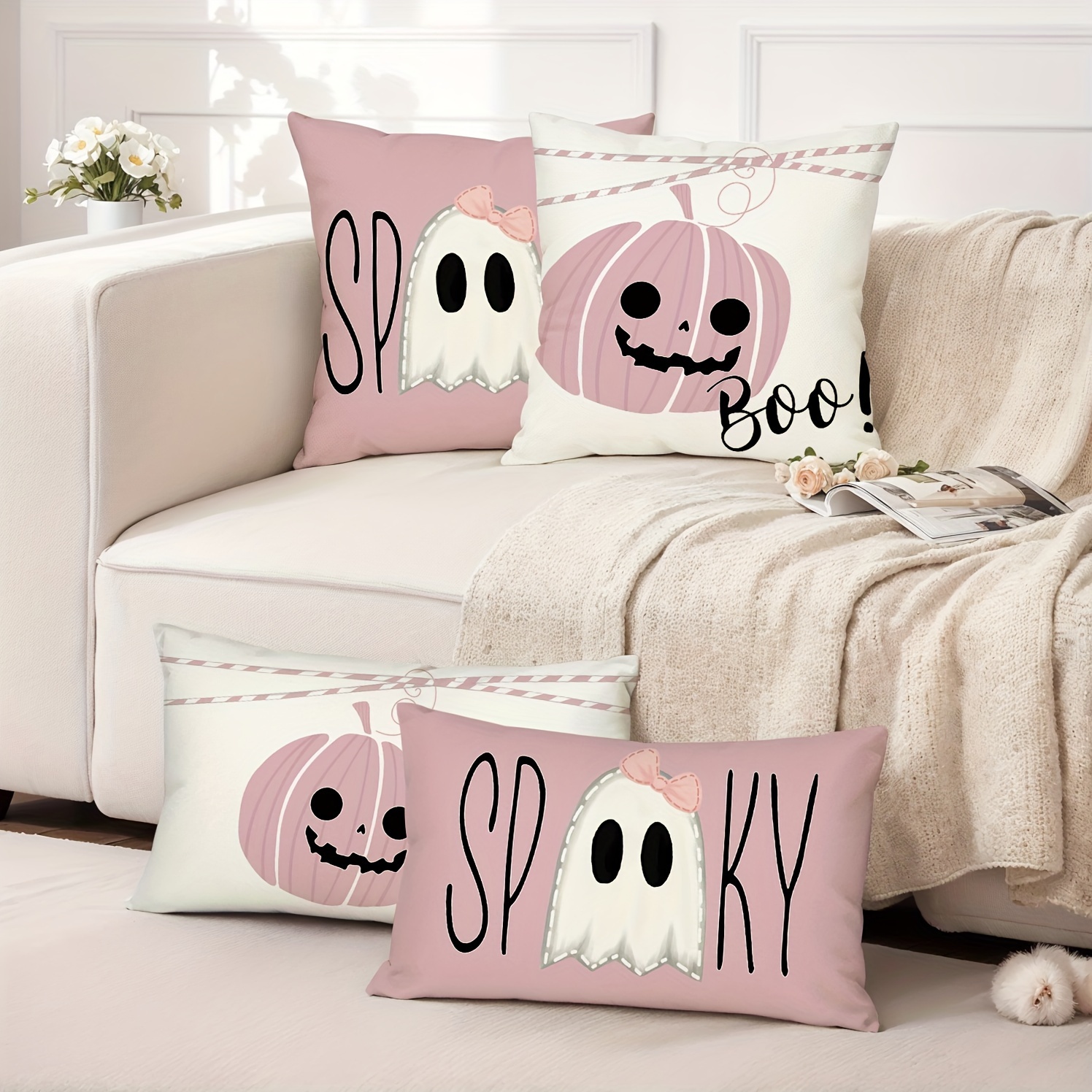 

2pcs, Throw Pillow Covers, Cute Pumpkin Decorative Cushion Covers, 18in*18in, 12in*20in, Cozy Farmhouse Party Decor Pillowcases, For Porch Patio Couch Sofa Living Room Outdoor, Without Pillow Inserts